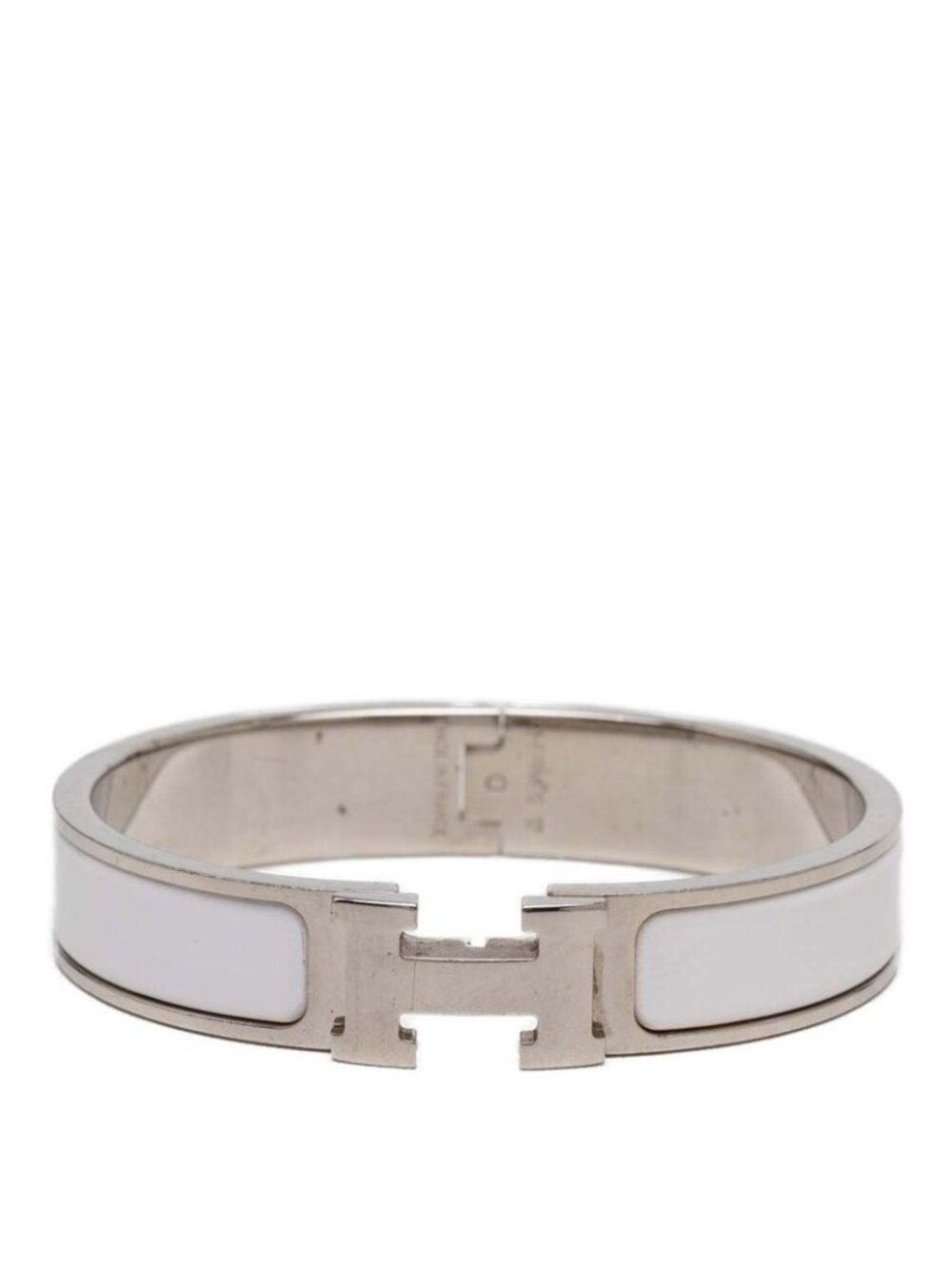 Hermes Click PM Enamel Bracelet Bangle Silver White Metal